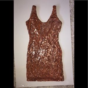 Sequin Dark Orange Open Back Short Dress